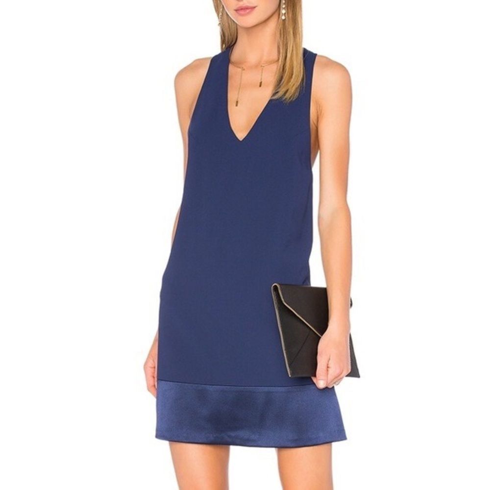 Alice + Olivia Daralee Pieced Sleeveless Trapeze Dress in Indigo Size Small